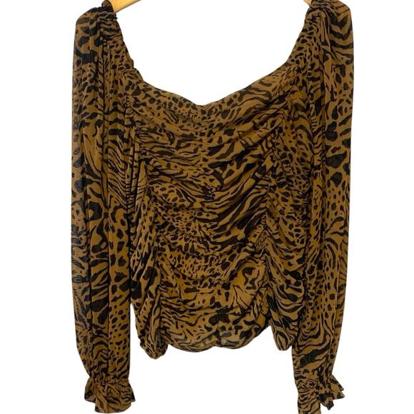 NWT Jane + Delancey Top Women's Size XL Ruched Academic Stretch Safari Print - Picture 4 of 9